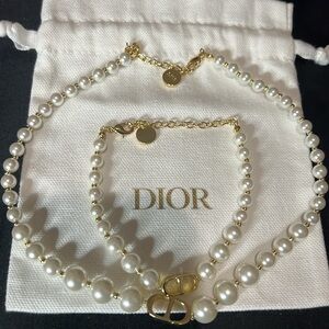 Dior Pearl Necklace with Gold Logo